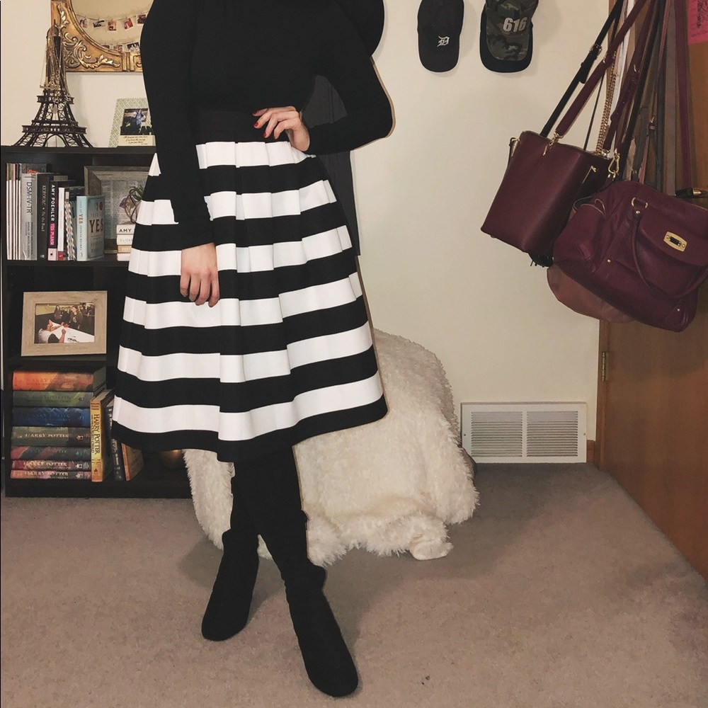 Amazon Black and White Striped Midi Skirt